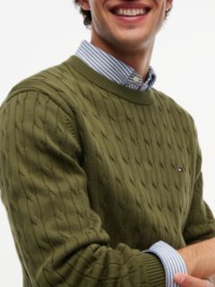 Cable Knit Crew Neck Jumper — Green 3