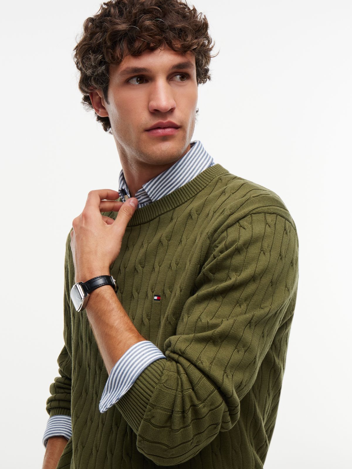 Cable Knit Crew Neck Jumper — Green