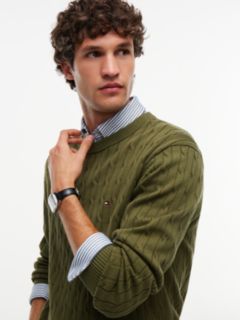 Cable Knit Crew Neck Jumper — Green 4