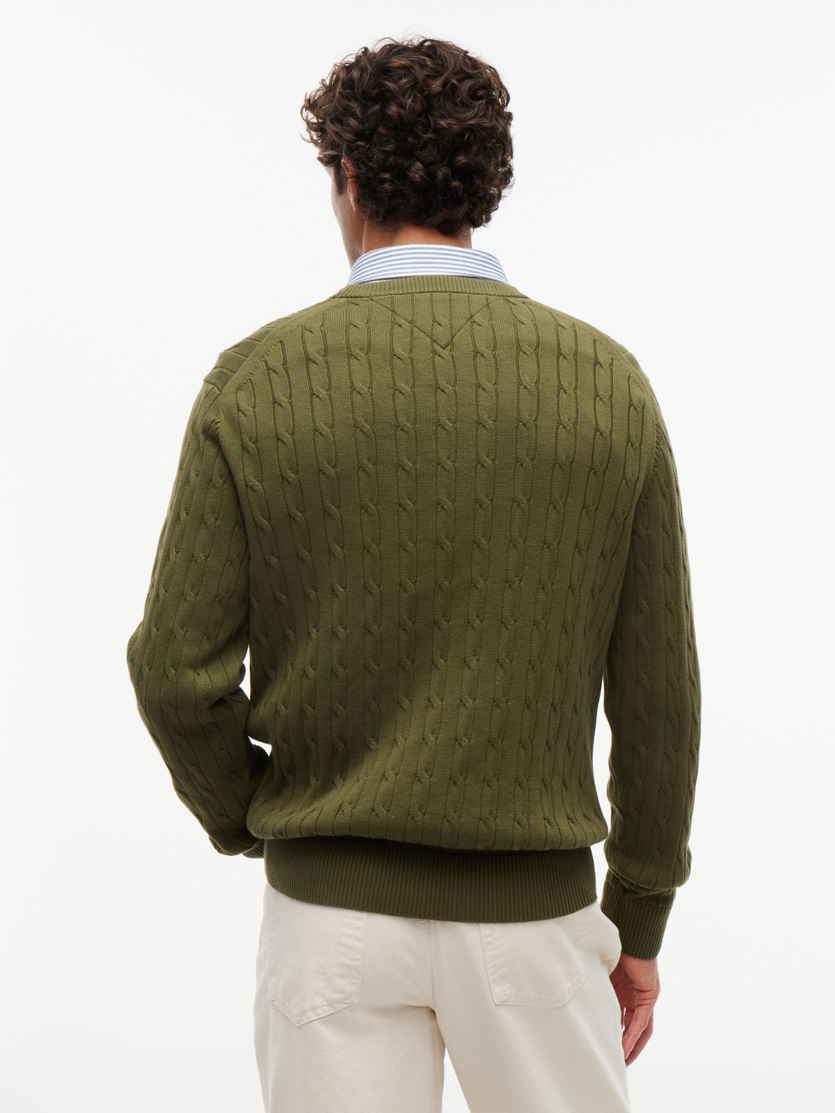 Cable Knit Crew Neck Jumper — Green