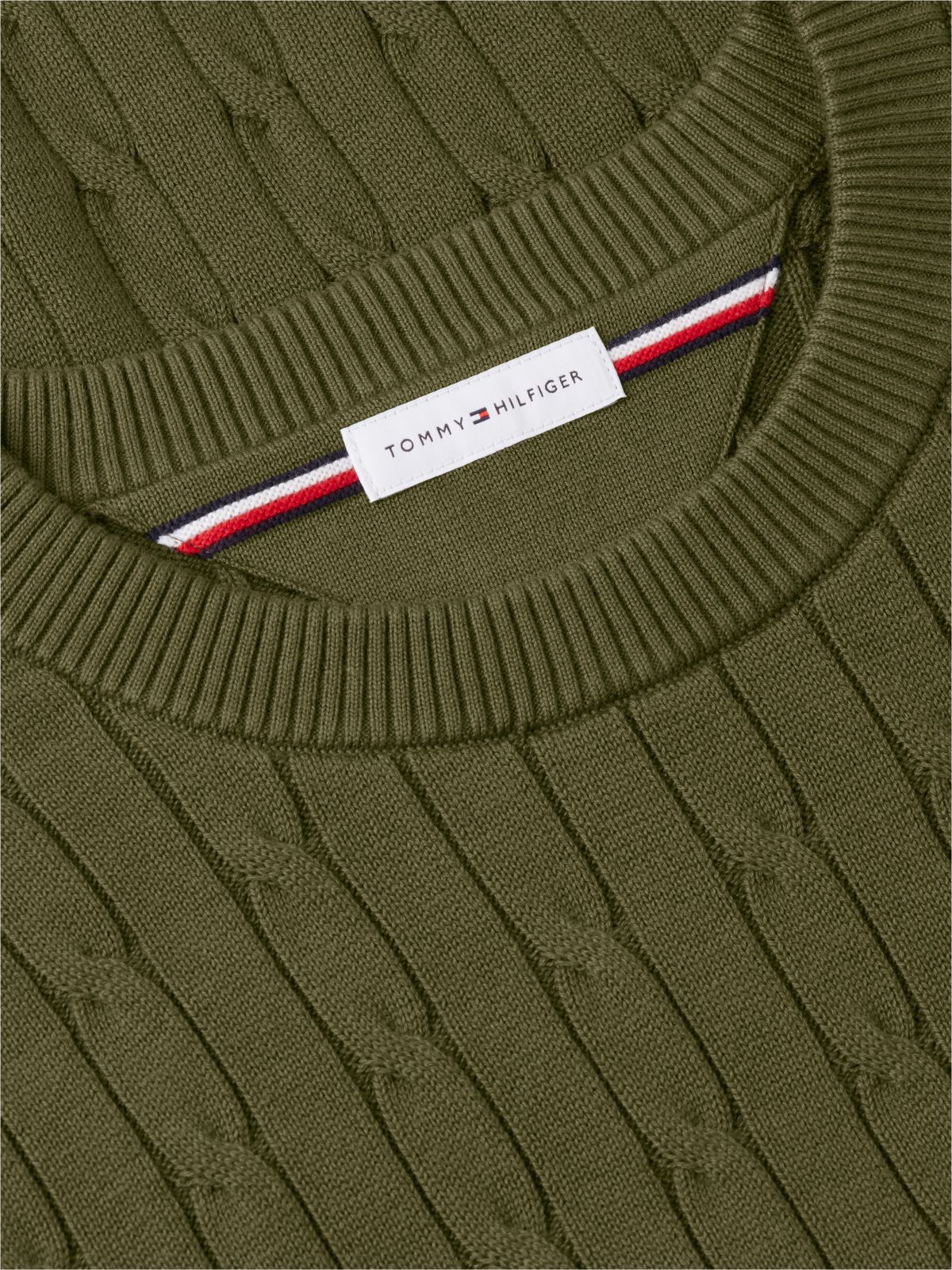 Cable Knit Crew Neck Jumper — Green