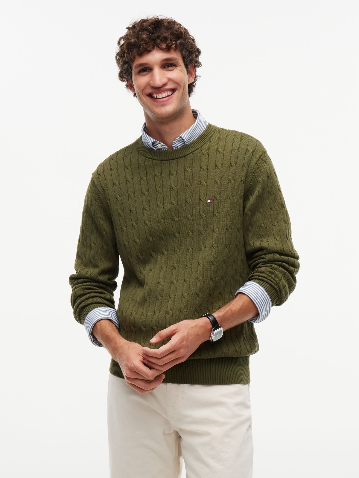 Cable Knit Crew Neck Jumper — Green