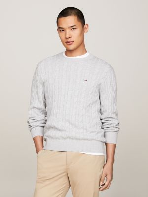 Classics Cable Knit Crew Neck Jumper Grey Tommy Hilfiger