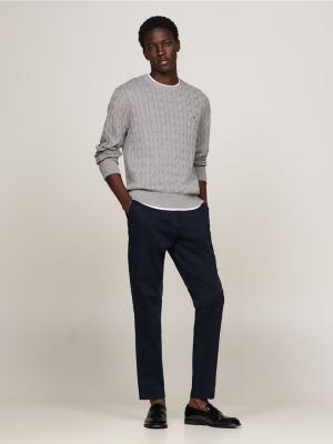 grey cable knit crew neck jumper for men tommy hilfiger