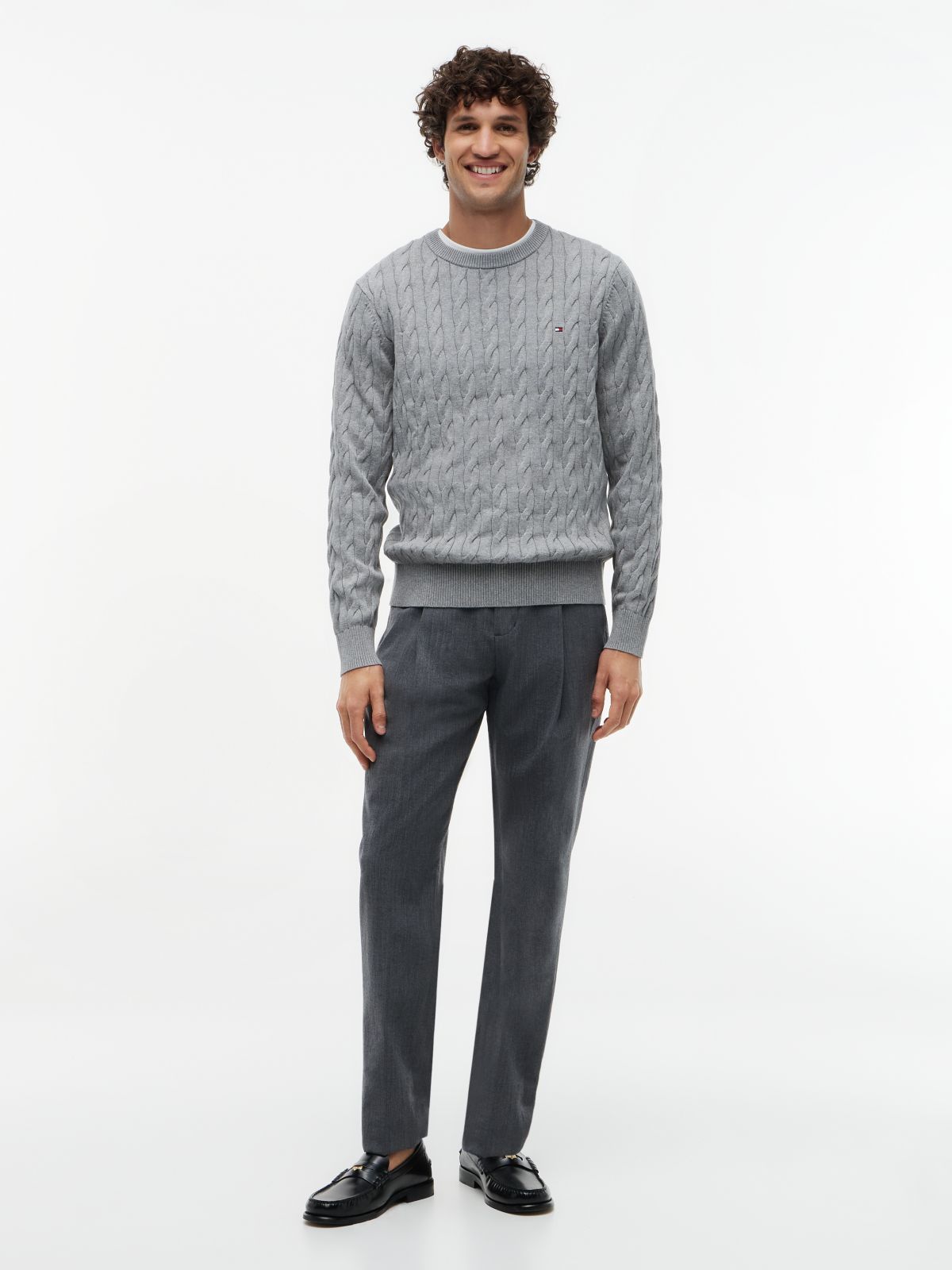 Cable Knit Crew Neck Jumper — Grey