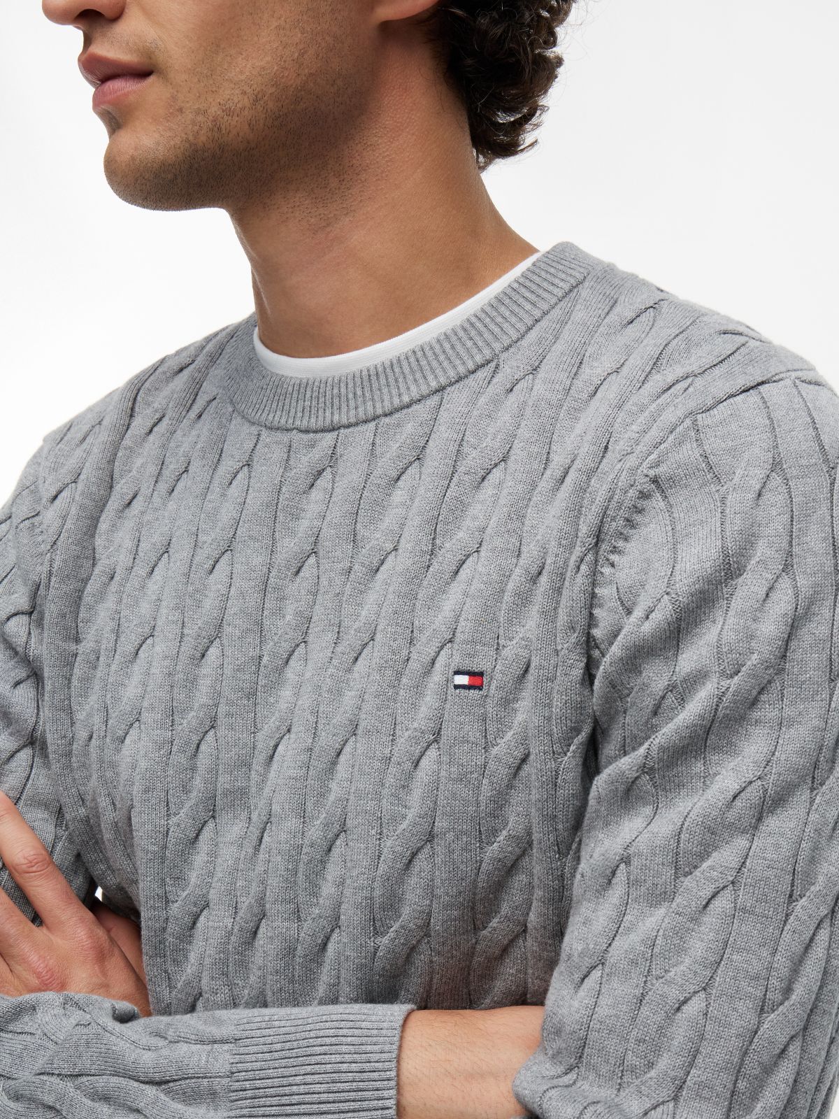 Cable Knit Crew Neck Jumper — Grey
