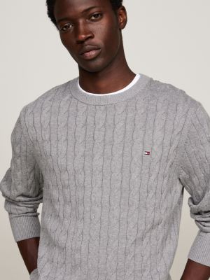 pullover in maglia intrecciata grigio da uomini tommy hilfiger