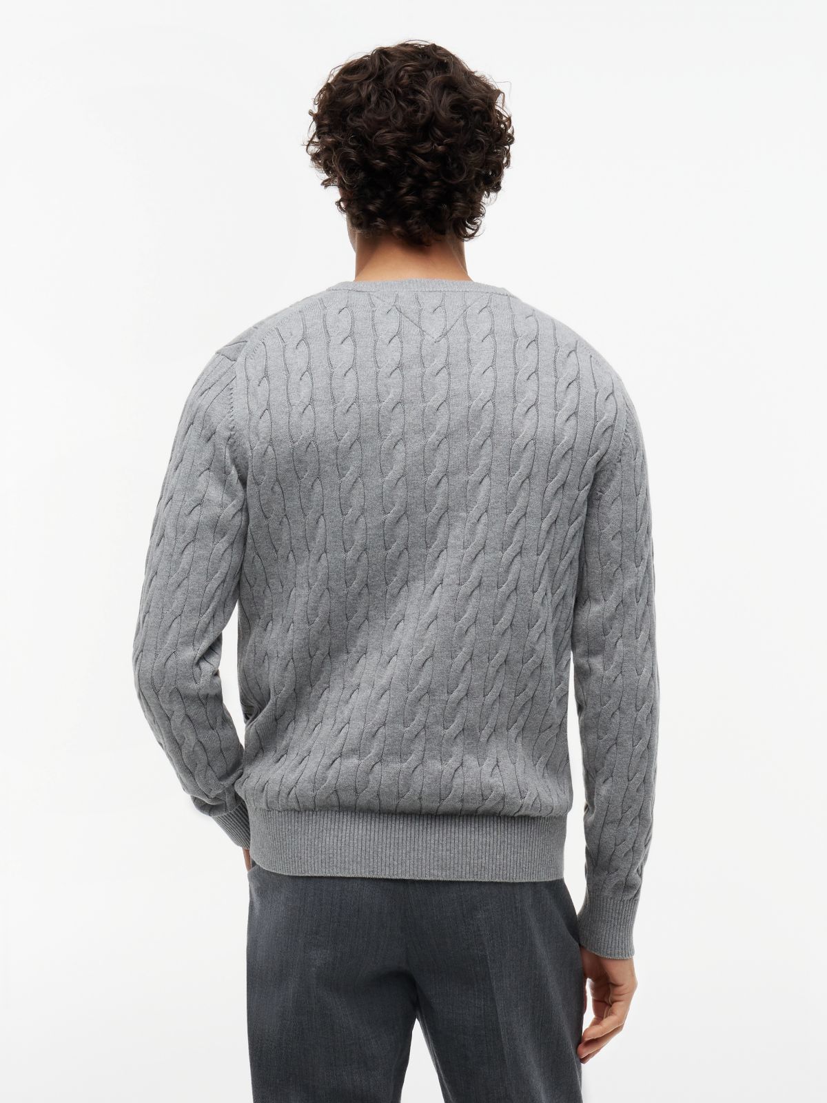 Cable Knit Crew Neck Jumper — Grey