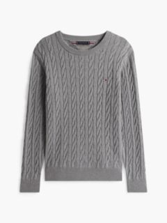 Cable Knit Crew Neck Jumper — Grey 5