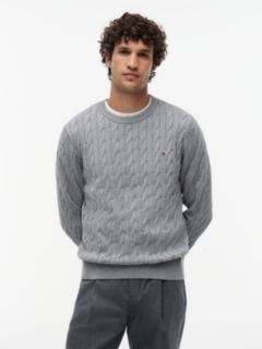 Cable Knit Crew Neck Jumper — Grey 1