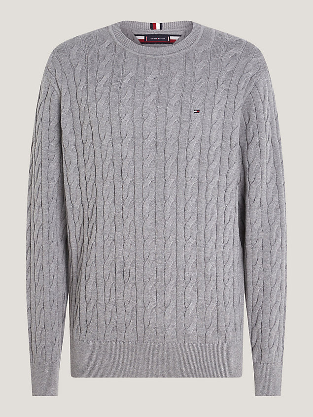 grey classics cable knit relaxed fit jumper for men tommy hilfiger