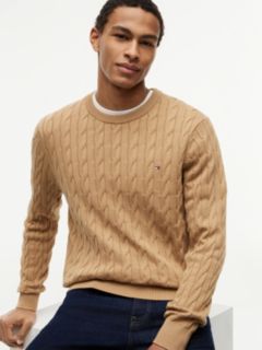 Cable Knit Crew Neck Jumper — Khaki 3