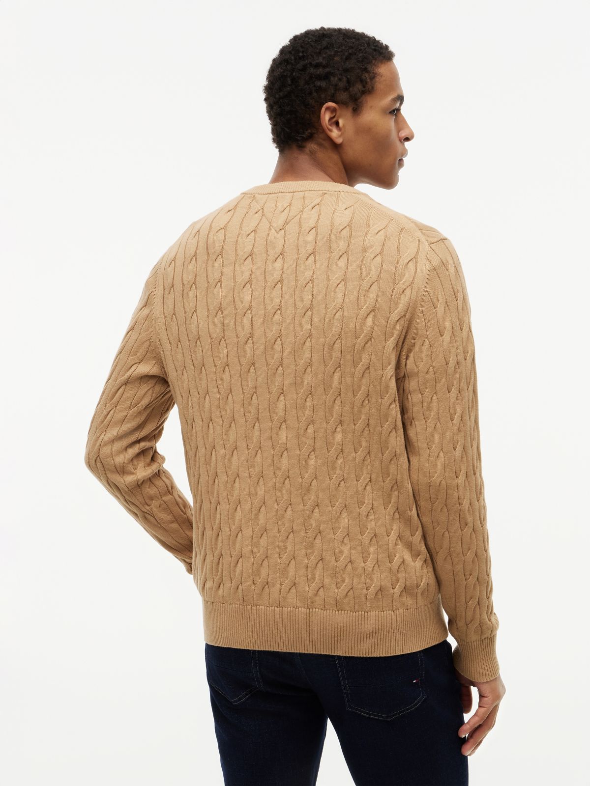 Cable Knit Crew Neck Jumper — Khaki