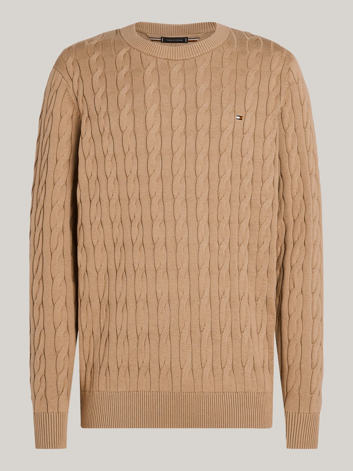 Cable Knit Crew Neck Jumper — Khaki