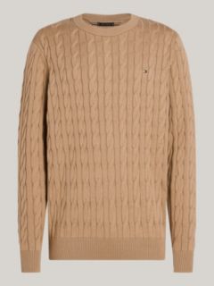 Cable Knit Crew Neck Jumper — Khaki 7