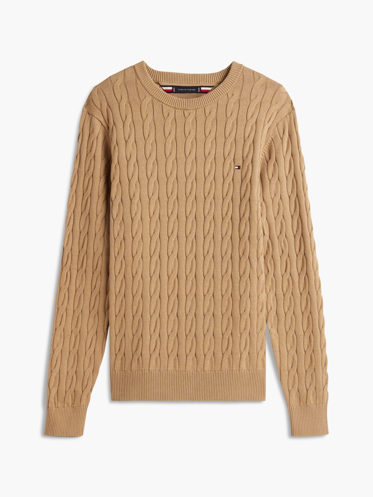Cable Knit Crew Neck Jumper — Khaki
