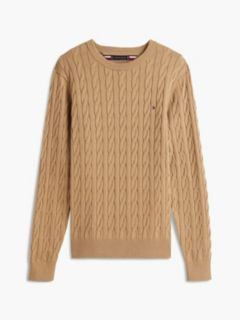 Cable Knit Crew Neck Jumper — Khaki 8