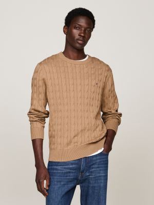 Cable Knit Crew Neck Jumper Beige Tommy Hilfiger