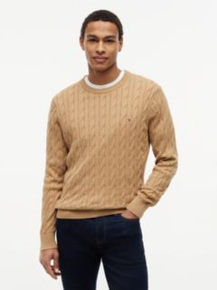 Cable Knit Crew Neck Jumper — Khaki 1