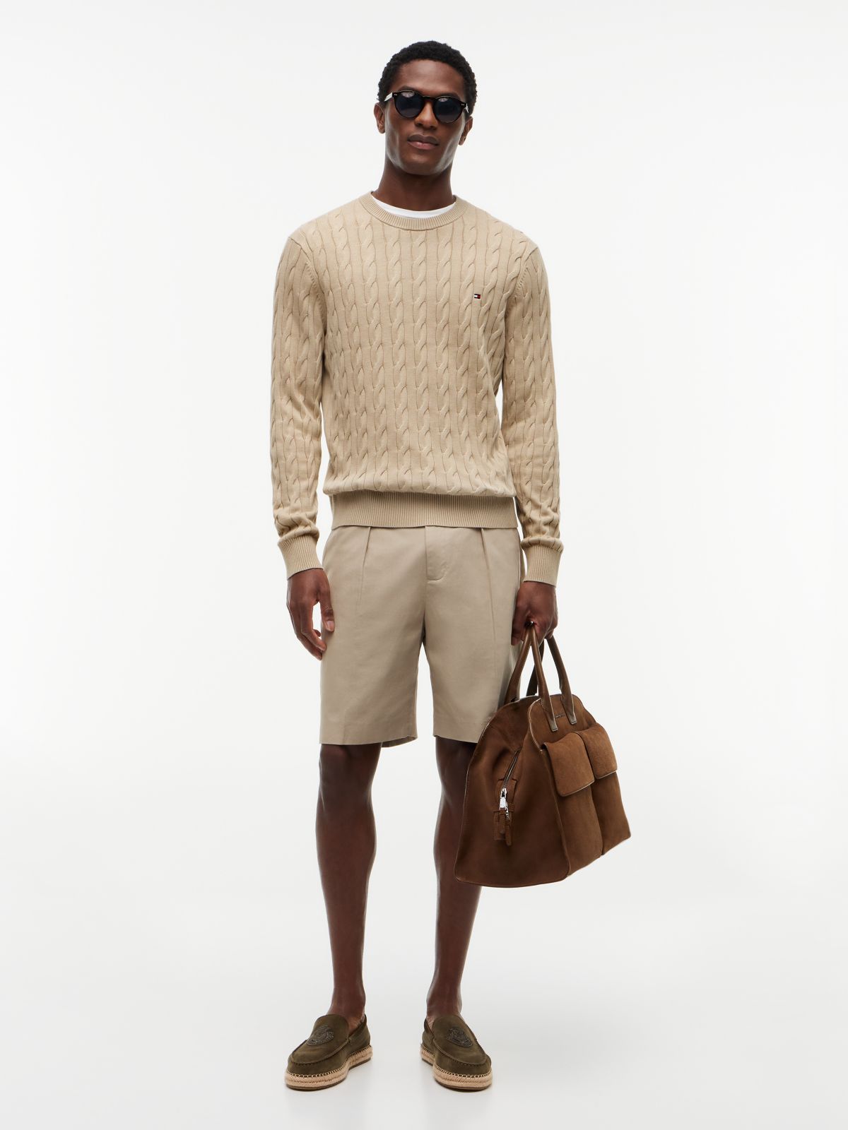 Cable Knit Crew Neck Jumper — Khaki