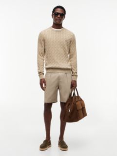 Cable Knit Crew Neck Jumper — Khaki 2