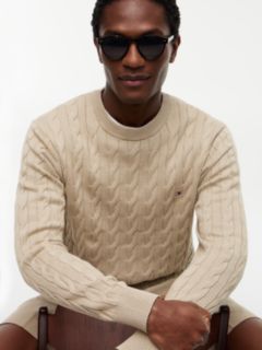 Cable Knit Crew Neck Jumper — Khaki 3