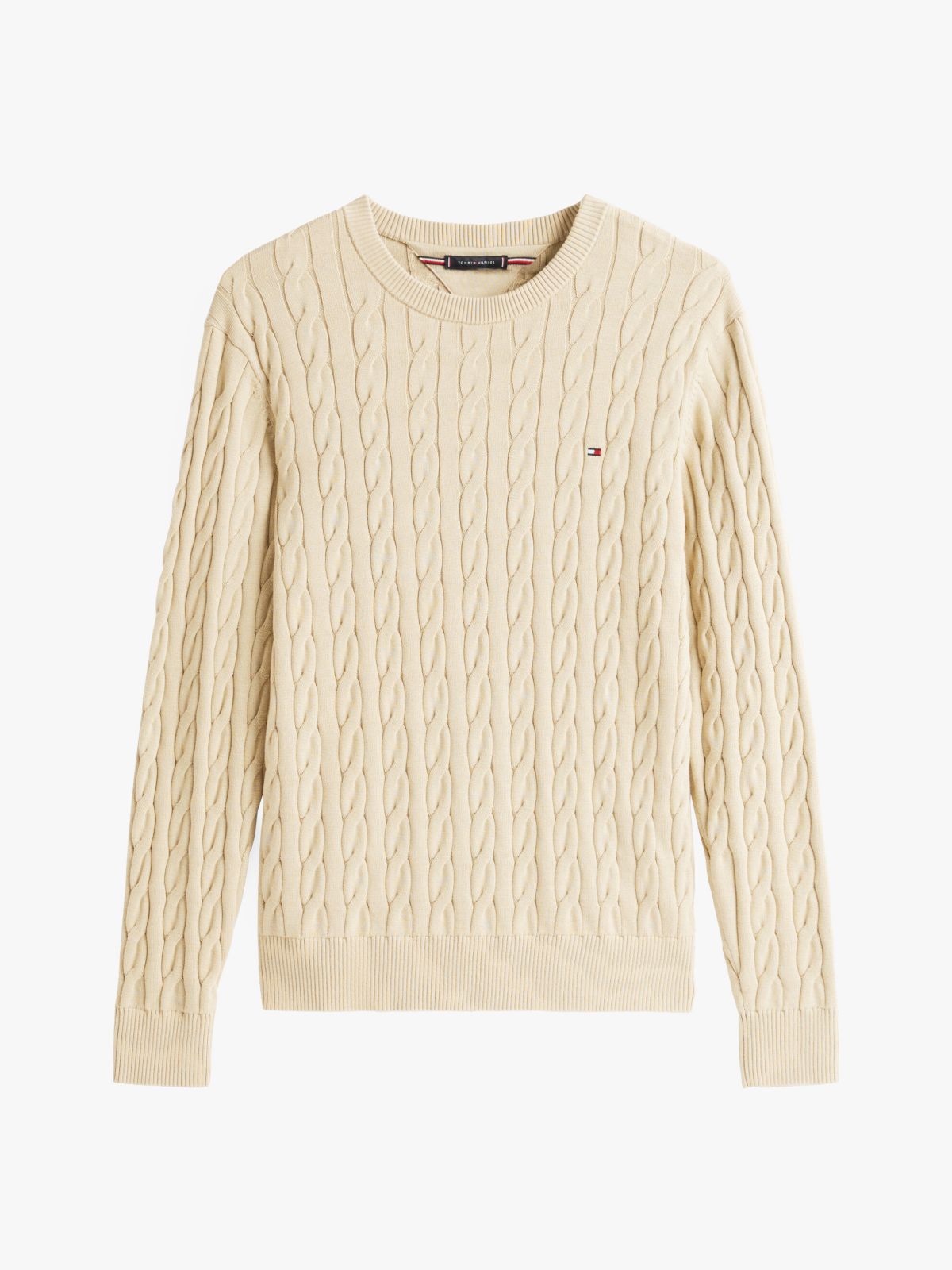Cable Knit Crew Neck Jumper — Khaki