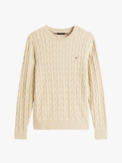 Cable Knit Crew Neck Jumper — Khaki 6