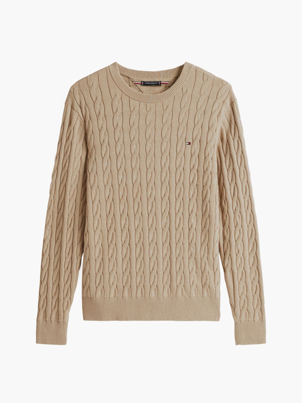 Cable Knit Crew Neck Jumper — Khaki
