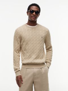 Cable Knit Crew Neck Jumper — Khaki 1