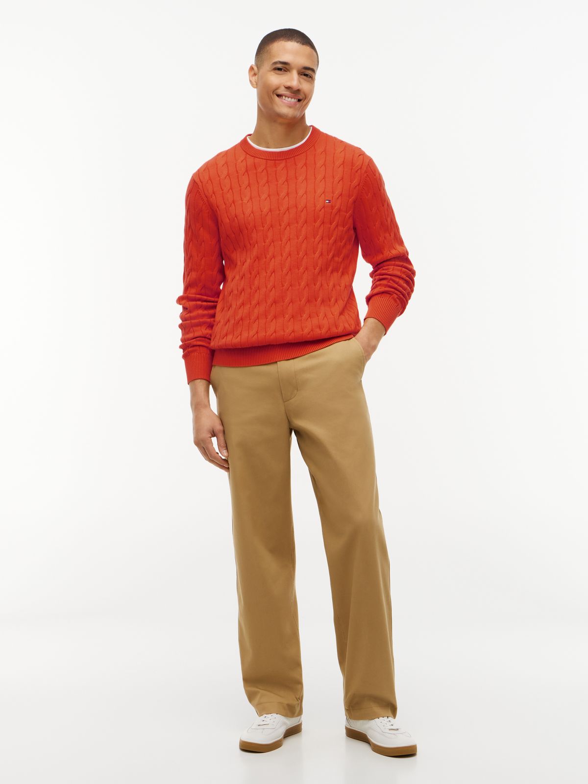 Cable Knit Crew Neck Jumper — Orange