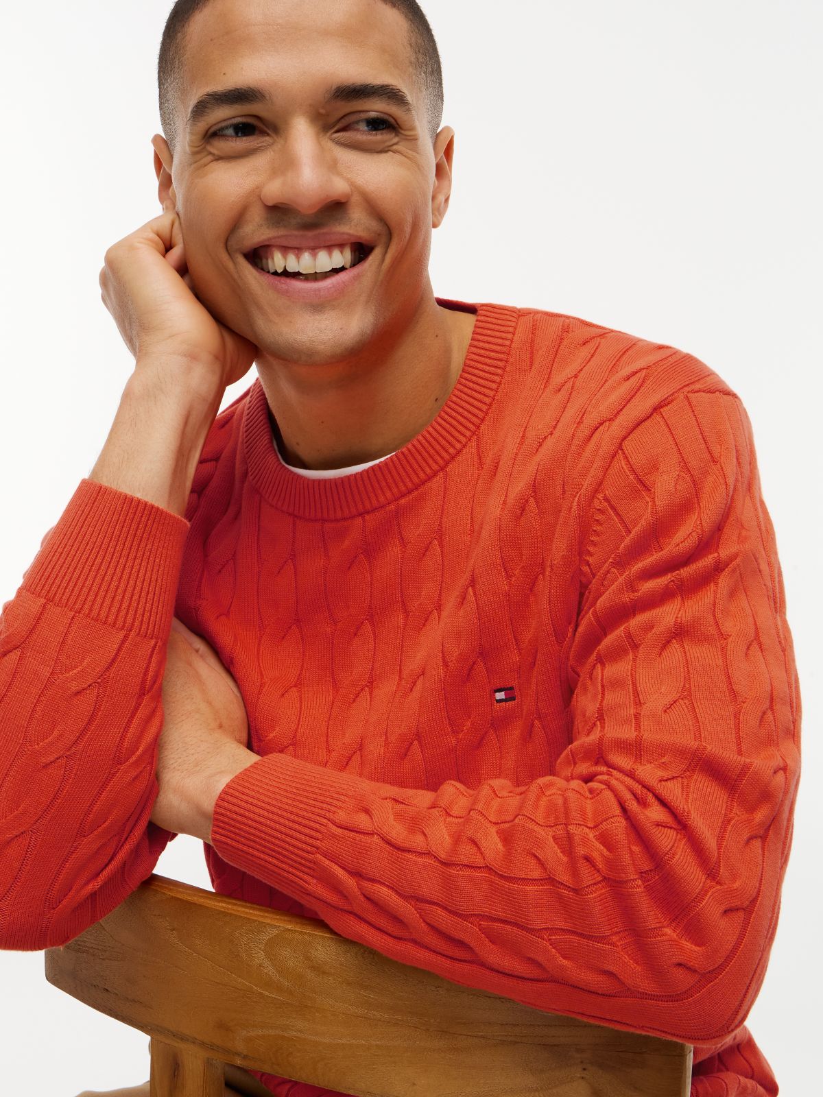 Cable Knit Crew Neck Jumper — Orange