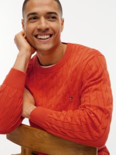 Cable Knit Crew Neck Jumper — Orange 3