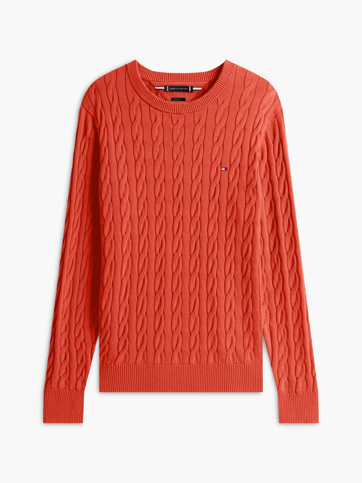 Cable Knit Crew Neck Jumper — Orange