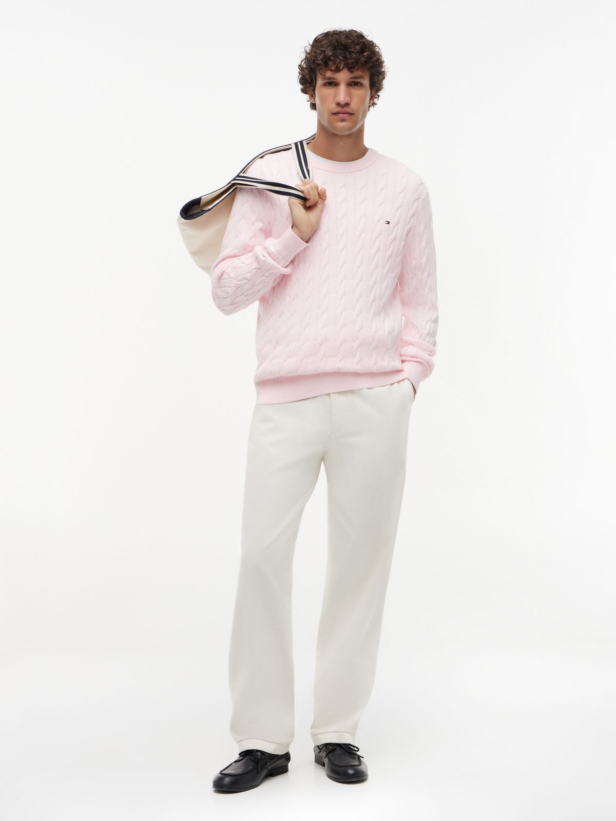Cable Knit Crew Neck Jumper — Pink