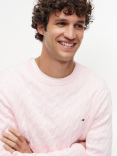 Cable Knit Crew Neck Jumper — Pink 3