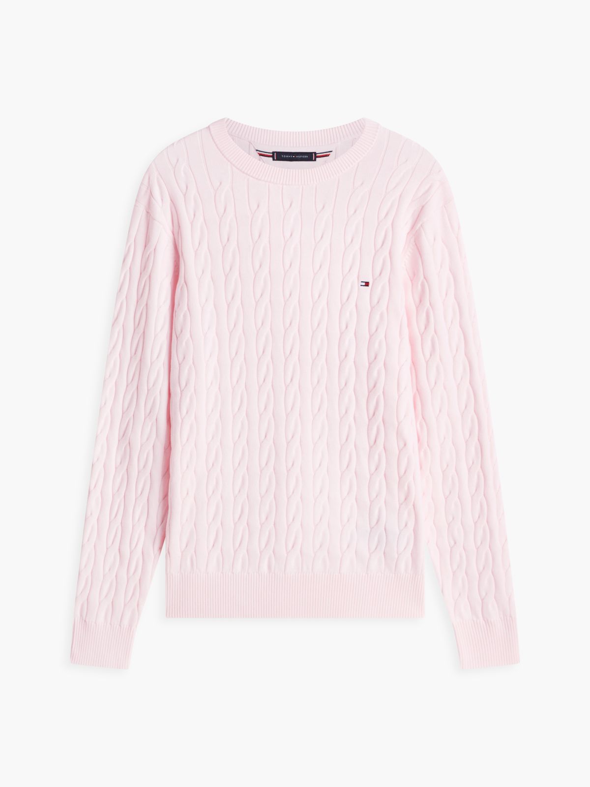 Cable Knit Crew Neck Jumper — Pink