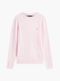 Cable Knit Crew Neck Jumper — Pink 5