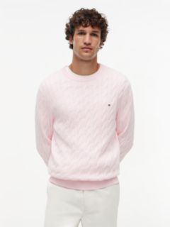 Cable Knit Crew Neck Jumper — Pink 1