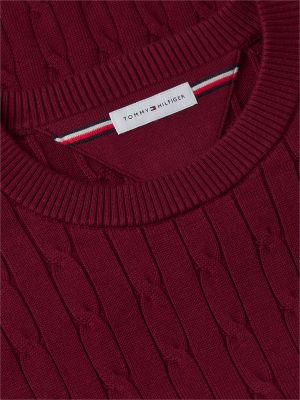 purple cable knit crew neck jumper for men tommy hilfiger