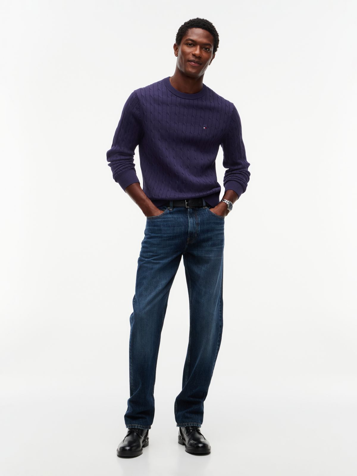 Cable Knit Crew Neck Jumper — Purple