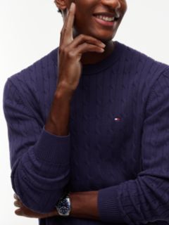 Cable Knit Crew Neck Jumper — Purple 3
