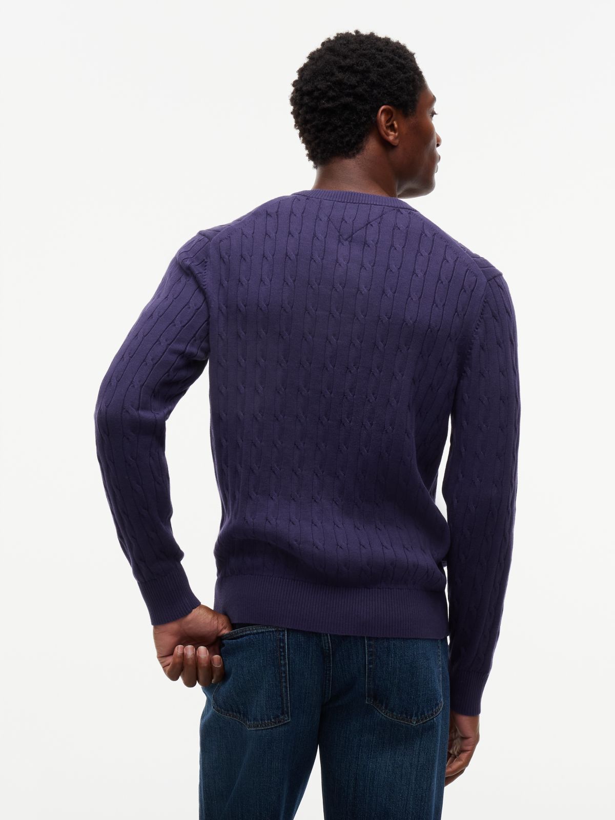 Cable Knit Crew Neck Jumper — Purple