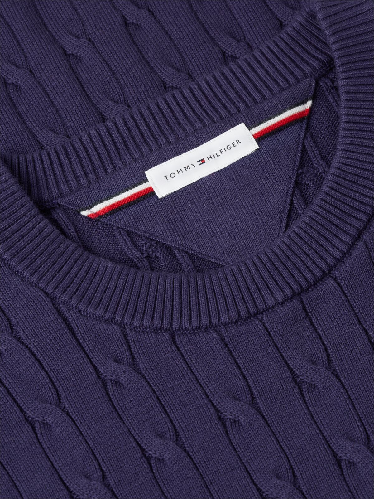 Cable Knit Crew Neck Jumper — Purple