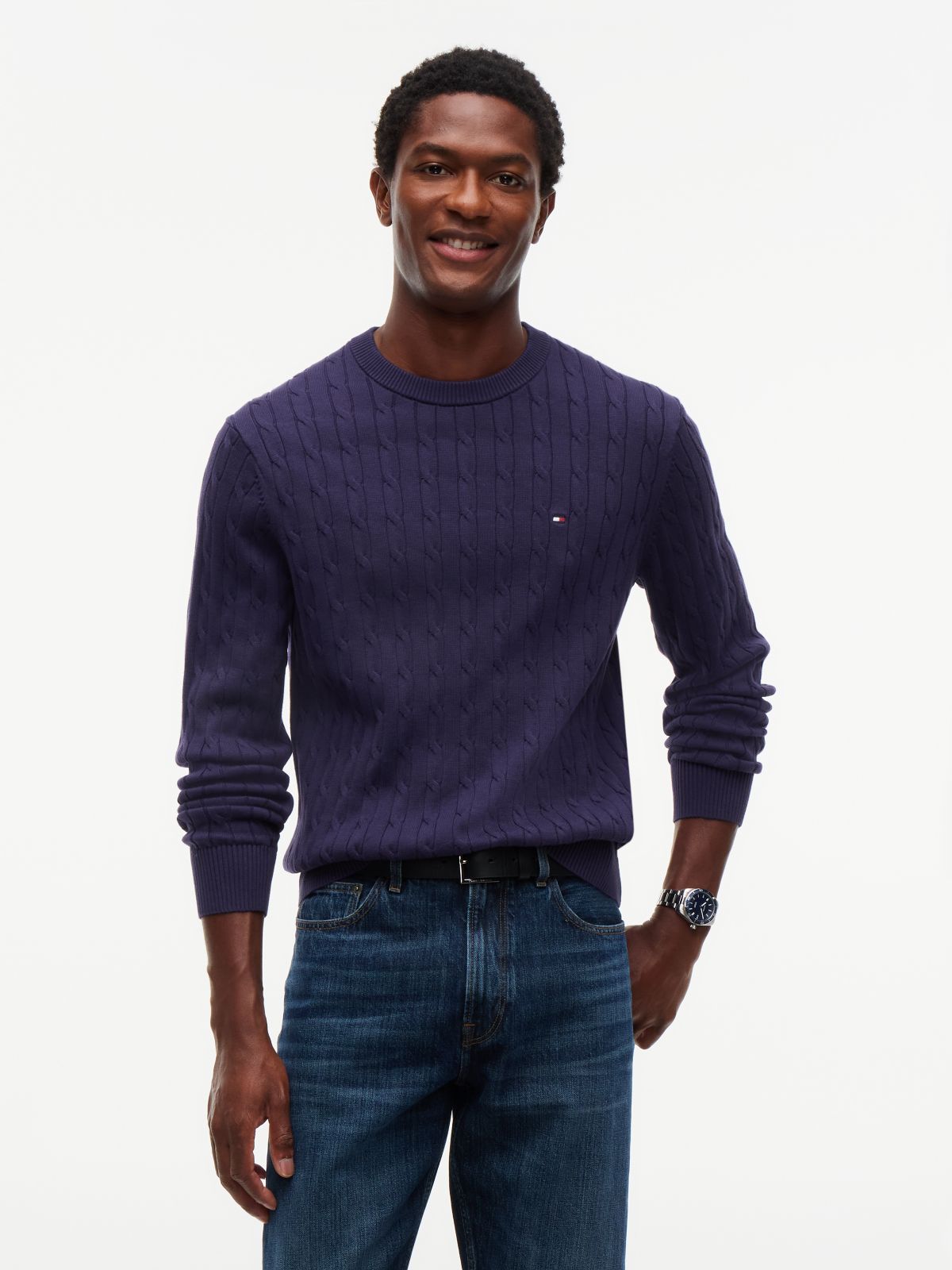 Cable Knit Crew Neck Jumper — Purple