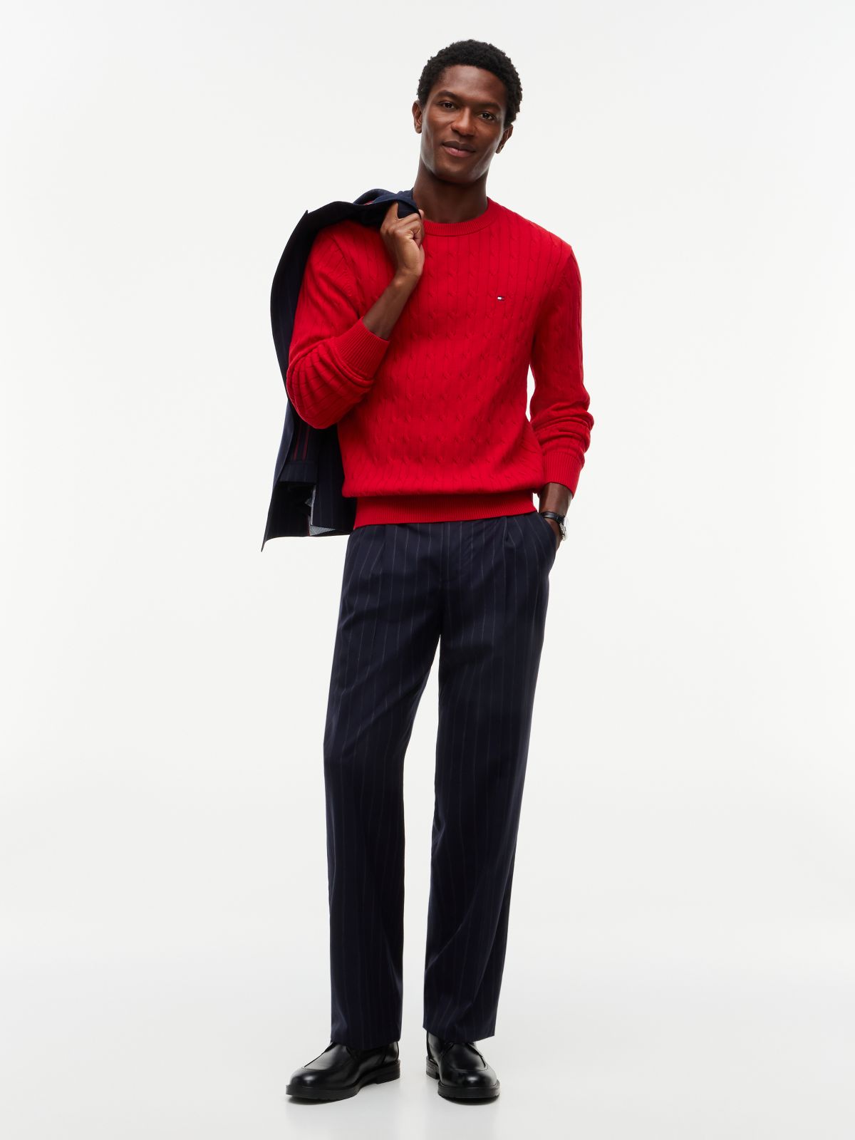 Cable Knit Crew Neck Jumper — Red