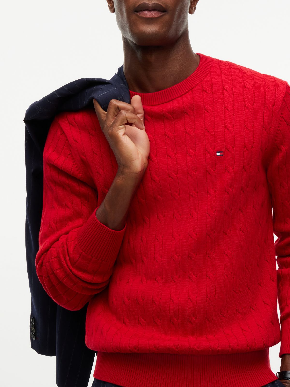 Cable Knit Crew Neck Jumper — Red