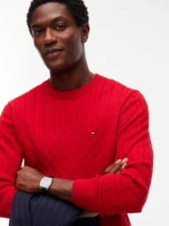 Cable Knit Crew Neck Jumper — Red 4