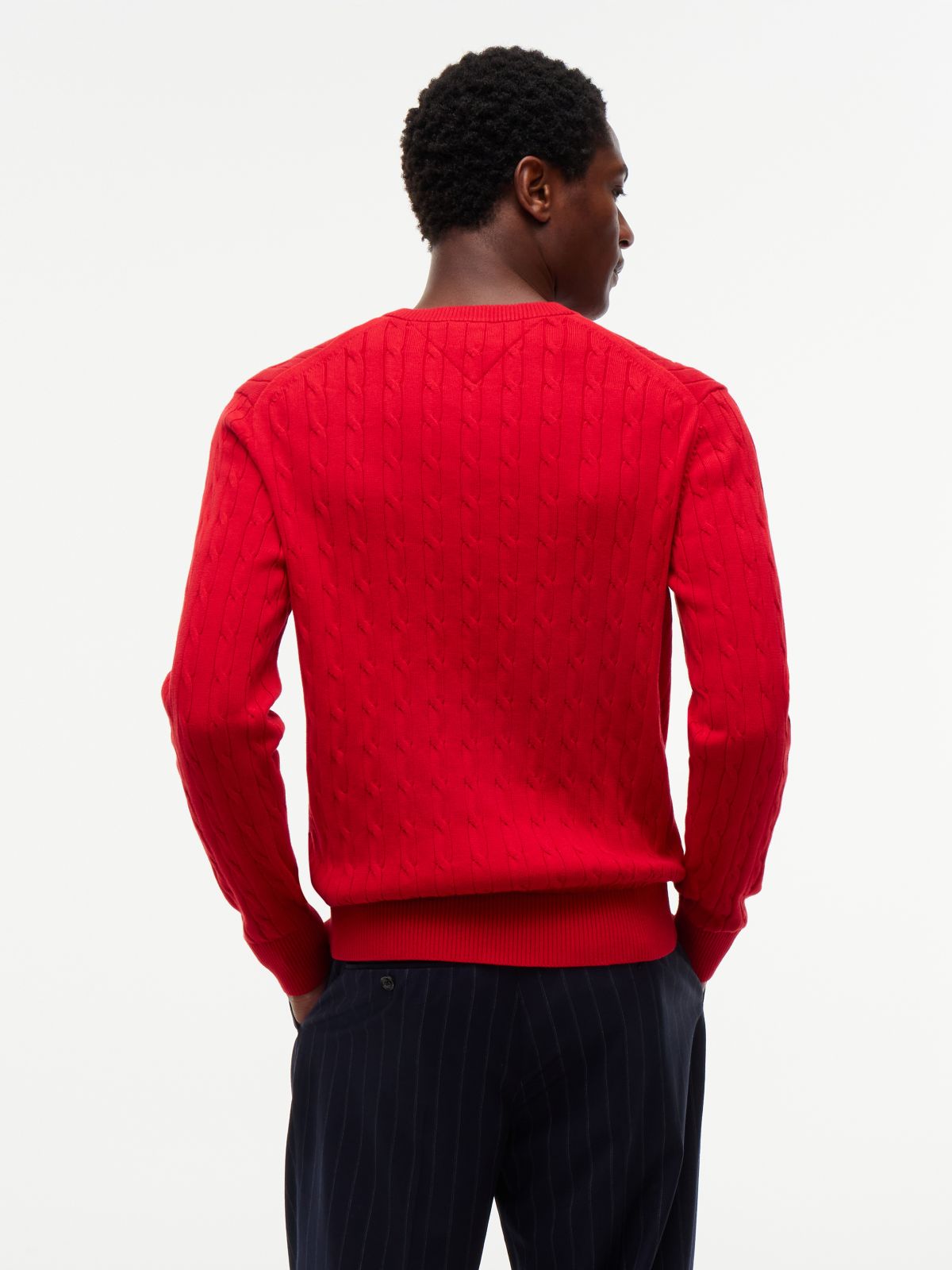 Cable Knit Crew Neck Jumper — Red