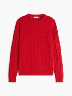 Cable Knit Crew Neck Jumper — Red 6